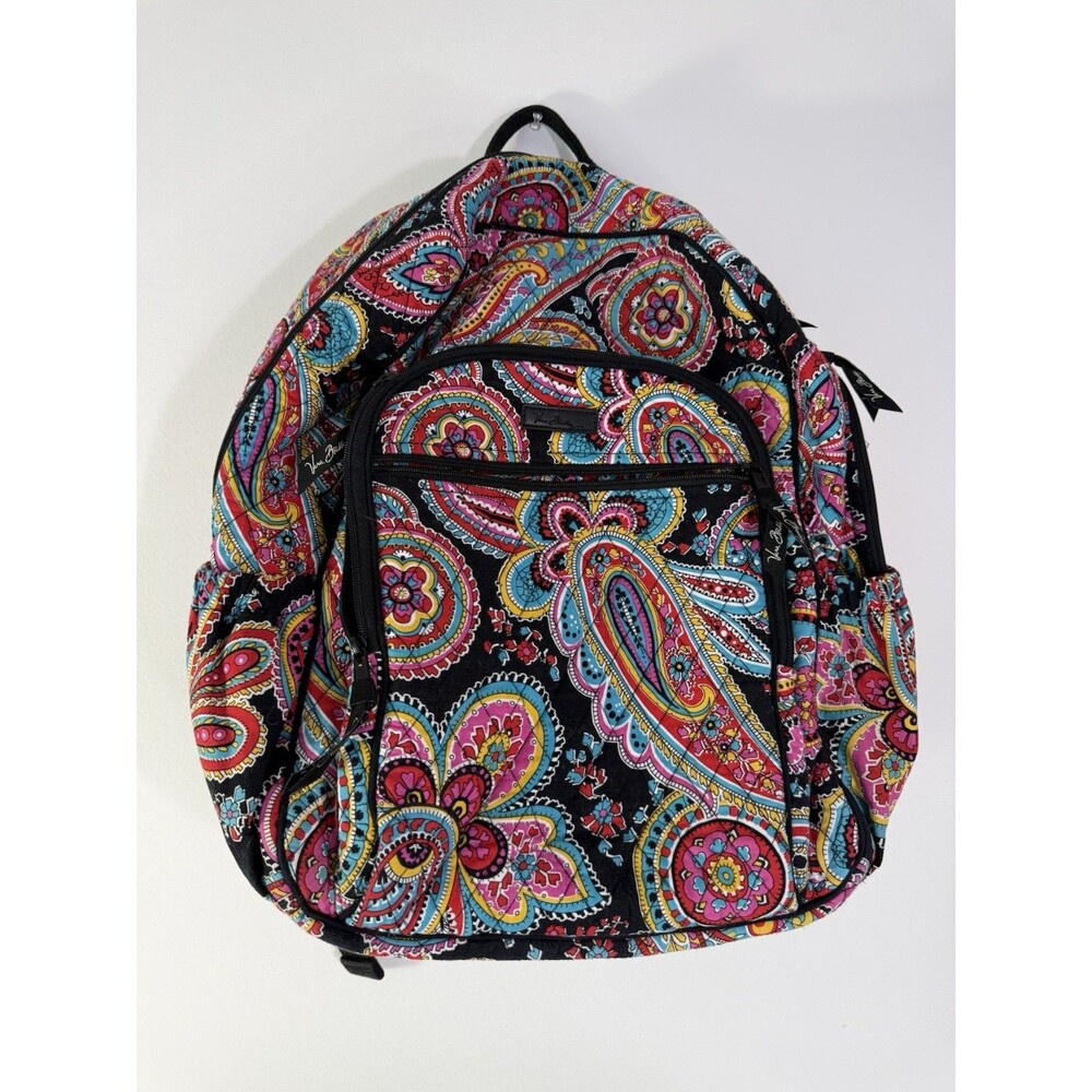 ✿ Vera Bradley Paisley Backpack Laptop School Travel Bag Multicolor Cotton - Picture 4 of 11